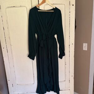 Long Sleeve Hunter Green Wrap Maxi Dress - Classic Women's Dress
